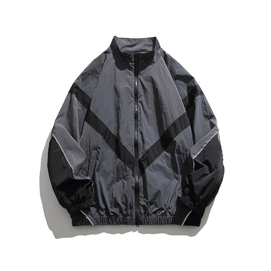 Herren Leichte Oversize Windbreaker-Jacke mit Chevron-Paneelen, Stehkragen und elastischem Saum Shop Nory