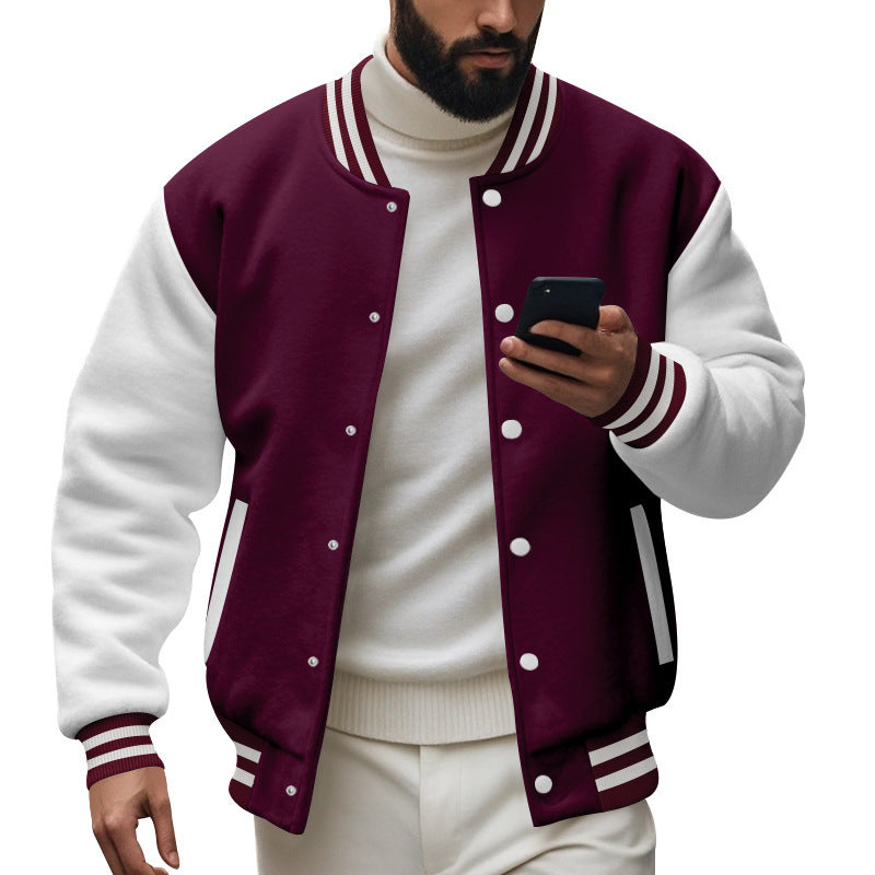 Herren Varsity-Jacke mit kontrastierenden Ärmeln und gestreiften Bündchen