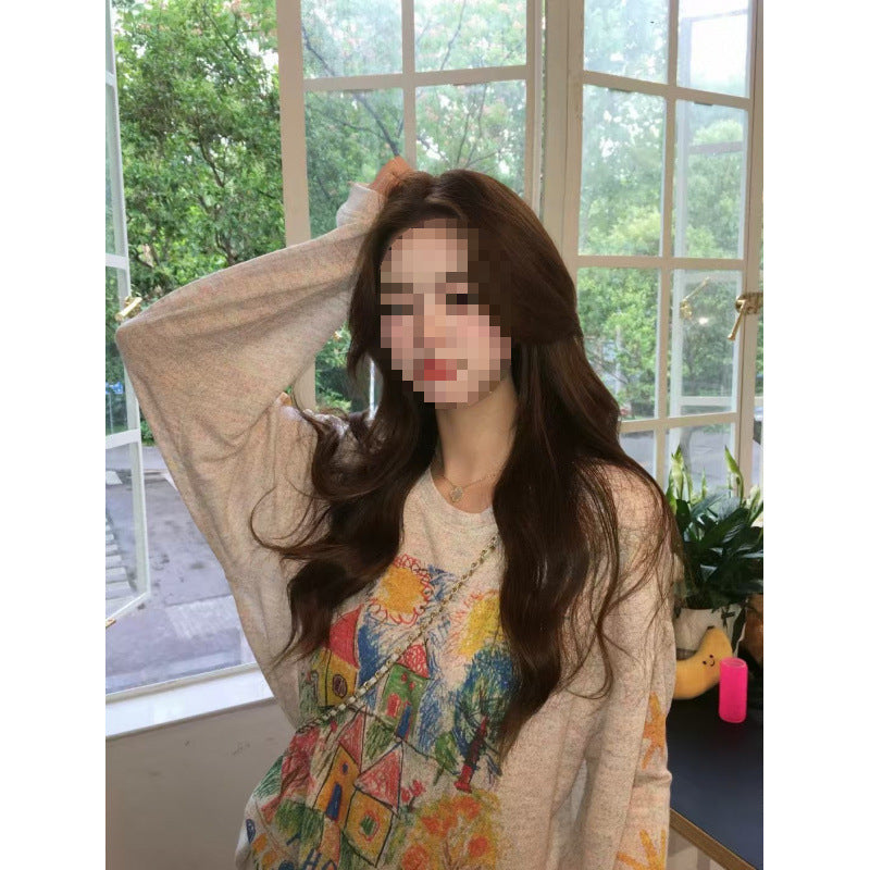 Damen Lässiger Oversized Pullover mit buntem Druck Shop Nory