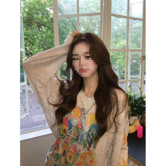 Damen Lässiger Oversized Pullover mit buntem Druck Shop Nory