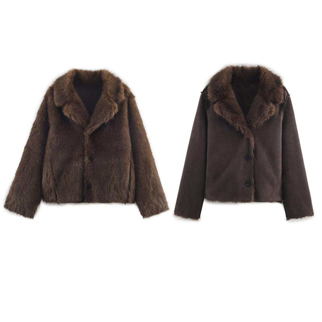 Damen Wendbare Kurzjacke mit Faux‑Fur‑Besatz und Wildlederoptik Shop Nory