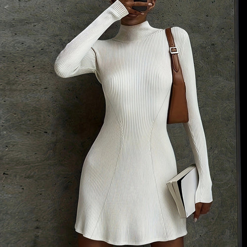 Damen Geripptes Tailliertes Rollkragen‑Midikleid mit figurformenden Nähten Shop Nory