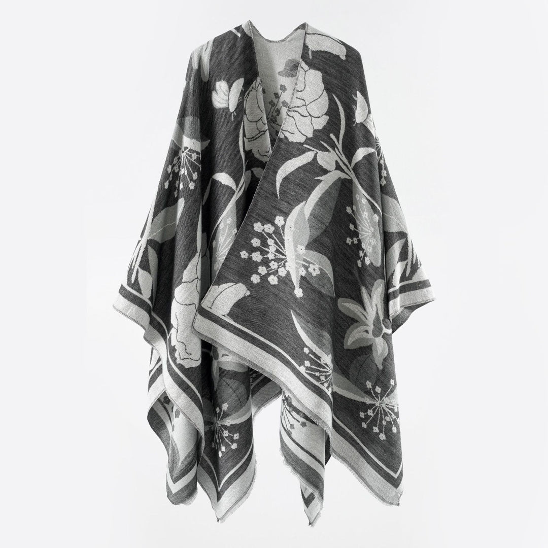 Damen Floraler Jacquard-Überwurf im kastigen Kimono-Fall mit feiner Fransenkante Shop Nory