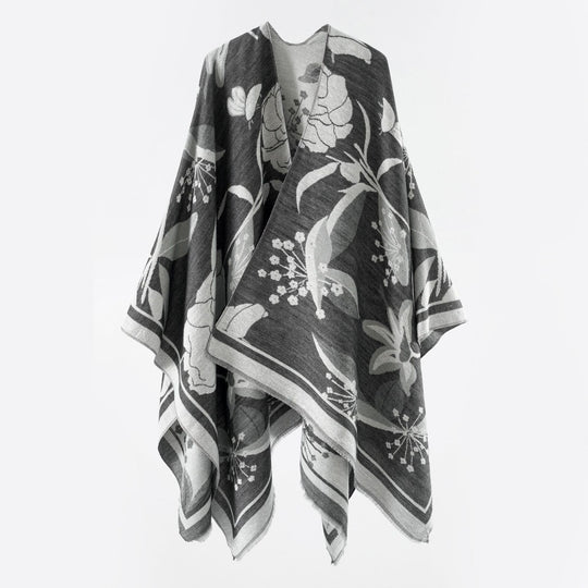 Damen Floraler Jacquard-Überwurf im kastigen Kimono-Fall mit feiner Fransenkante Shop Nory