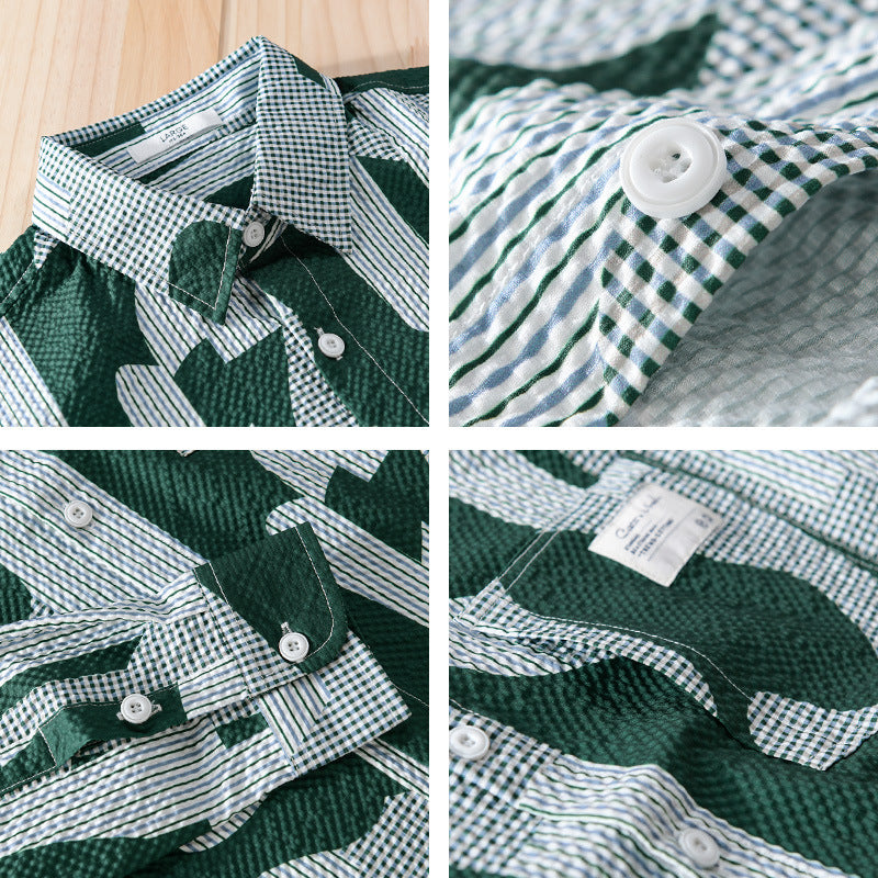 Herren Lockeres gemustertes Baumwoll-Overshirt mit Crinkle‑Struktur Shop Nory