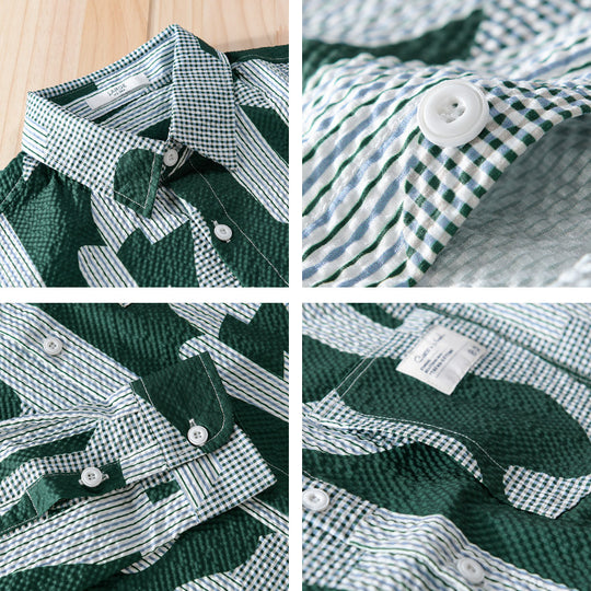 Herren Lockeres gemustertes Baumwoll-Overshirt mit Crinkle‑Struktur Shop Nory