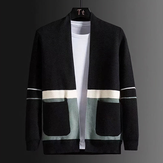 Herren Offene Strickjacke im Colorblock‑Design mit aufgesetzten Taschen und geripptem Saum Shop Nory