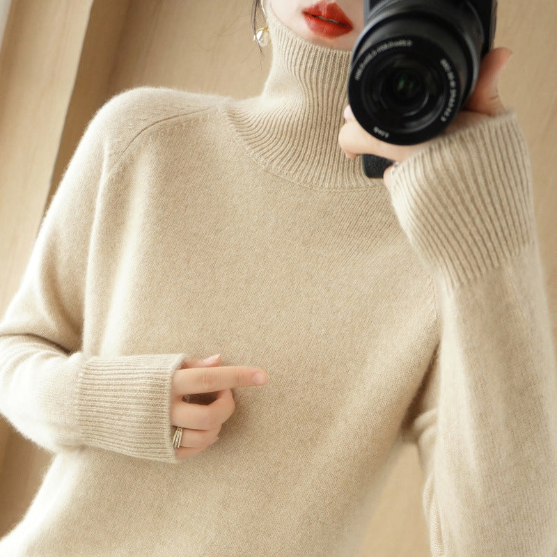 Damen Luxus-Feinstrick-Rollkragenpullover mit Daumenlochbündchen und femininer Schulterpasse Shop Nory