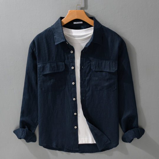 Herren Lockeres Leinen-Overshirt mit Brusttaschen und Knopfleiste Shop Nory