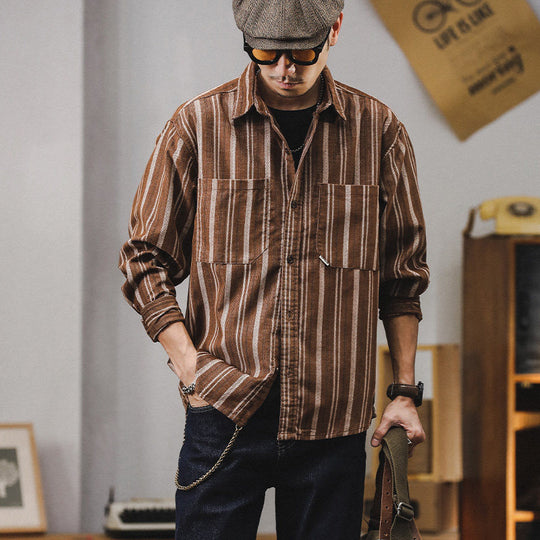 Herren Gestreiftes Overshirt-Hemd aus Baumwoll-Leinen mit Brusttaschen Shop Nory