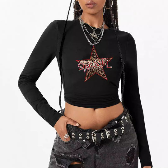 Damen nan figurbetontes Langarmshirt mit niedlichem Gänse-Print, Rundhalsausschnitt und leichtem Stretch Shop Nory