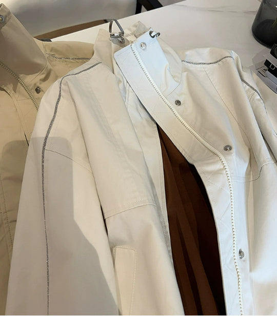 Damen Modische Übergangsjacke mit hohem Kragen und Druckknopfverschlüssen Shop Nory