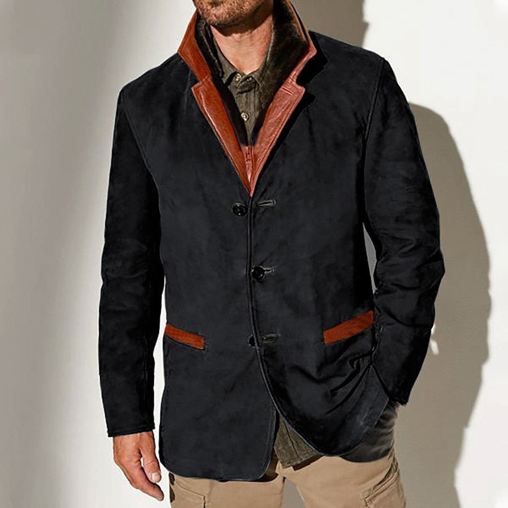 Herren elegante Wildlederjacke mit Kontrastdetails