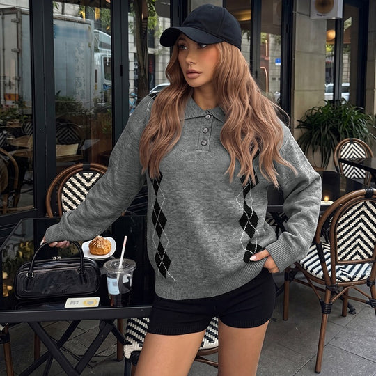 Damen Lässiger Strickpullover mit klassischem Kragen Shop Nory