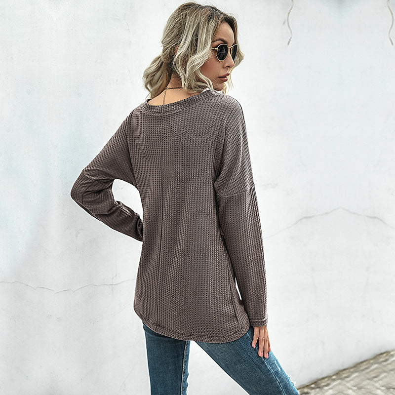 Damen Waffelstrick‑Wickelshirt mit V-Ausschnitt und langer Oversize-Ärmelpassform Shop Nory