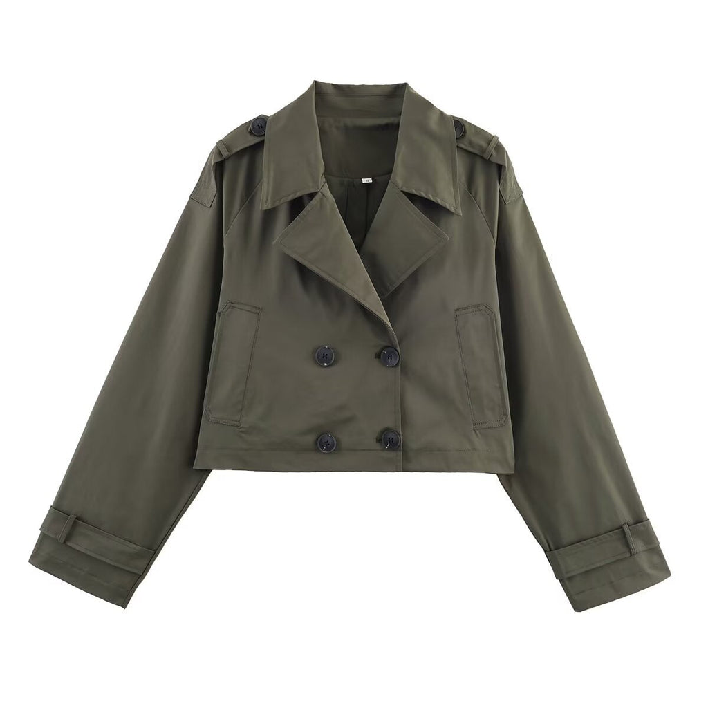 Damen Cropped Trenchcoat mit doppelter Knopfleiste und praktischen Taschen