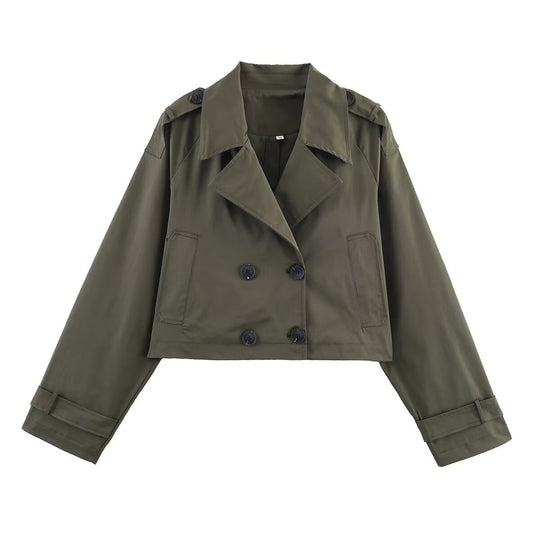 Damen Cropped Trenchcoat mit doppelter Knopfleiste und praktischen Taschen