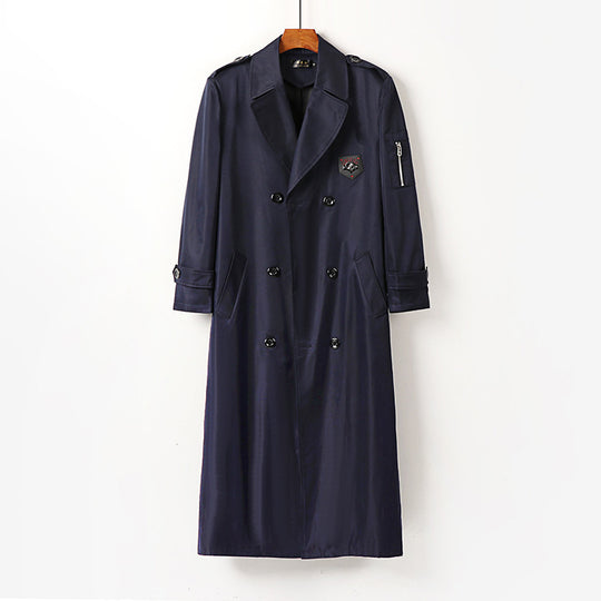 Herren Langer Doppelreihiger Trenchcoat mit Epauletten und Ärmeltasche Shop Nory