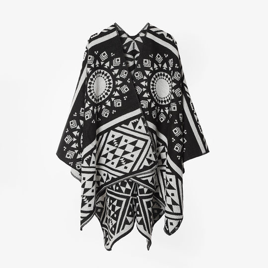 Damen Gewebter Jacquard‑Poncho mit Ethno‑Geometrischem Muster Shop Nory
