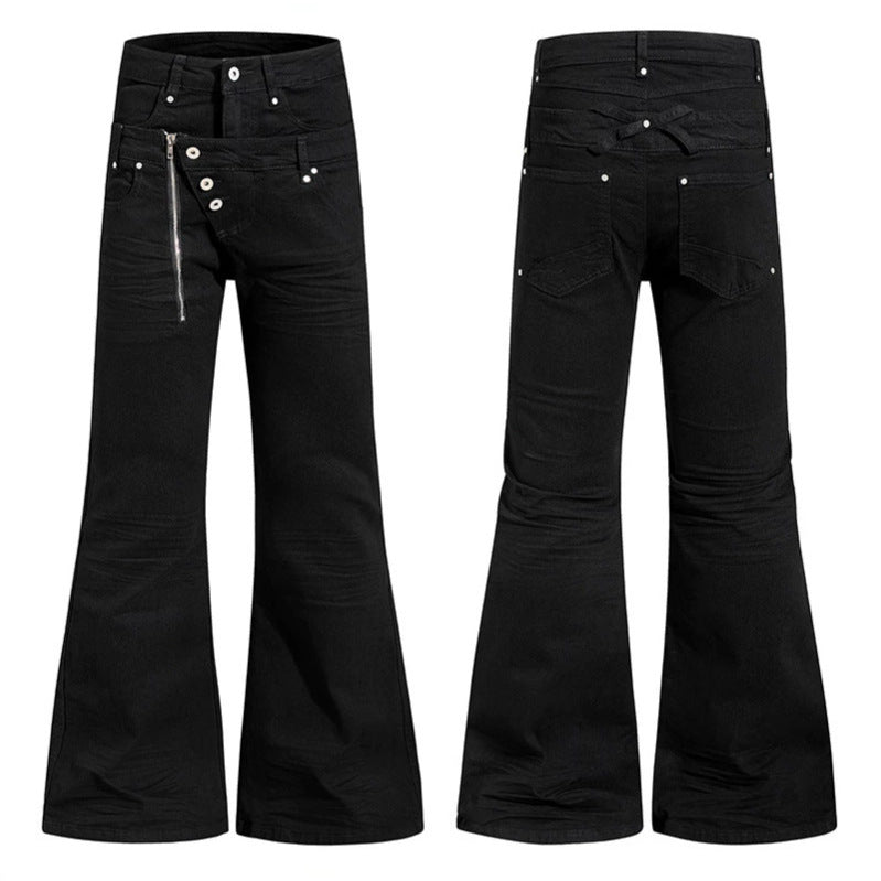 Damen Weite Schlaghose aus Denim mit asymmetrischem Reißverschluss und Knopfverschluss Shop Nory