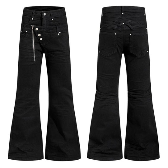 Damen Weite Schlaghose aus Denim mit asymmetrischem Reißverschluss und Knopfverschluss Shop Nory