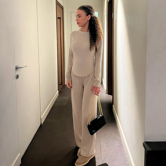 Damen nan legerer Palazzo-Loungehose mit Umschlagbund und weichem Baumwollstretch Shop Nory