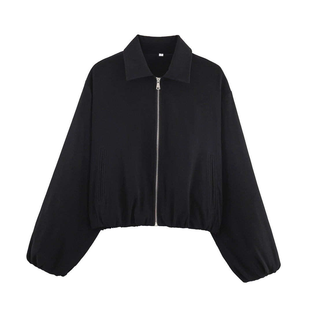 Damen Gekürzte Bomberjacke im Harrington‑Stil mit Ballonärmeln und elastischem Saum Shop Nory