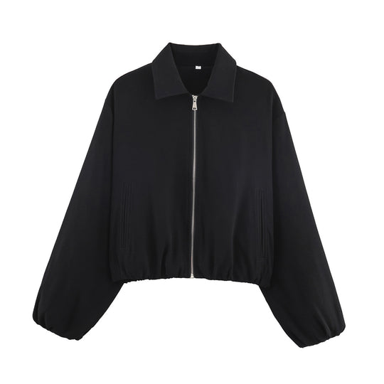 Damen Gekürzte Bomberjacke im Harrington‑Stil mit Ballonärmeln und elastischem Saum Shop Nory
