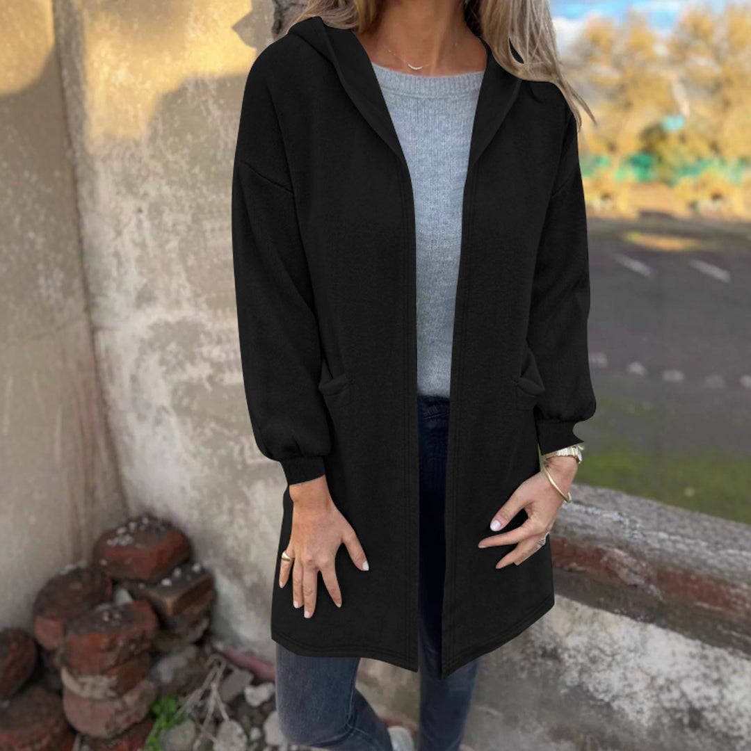 Damen Offener Longblazer mit Kapuze und Eingrifftaschen Shop Nory