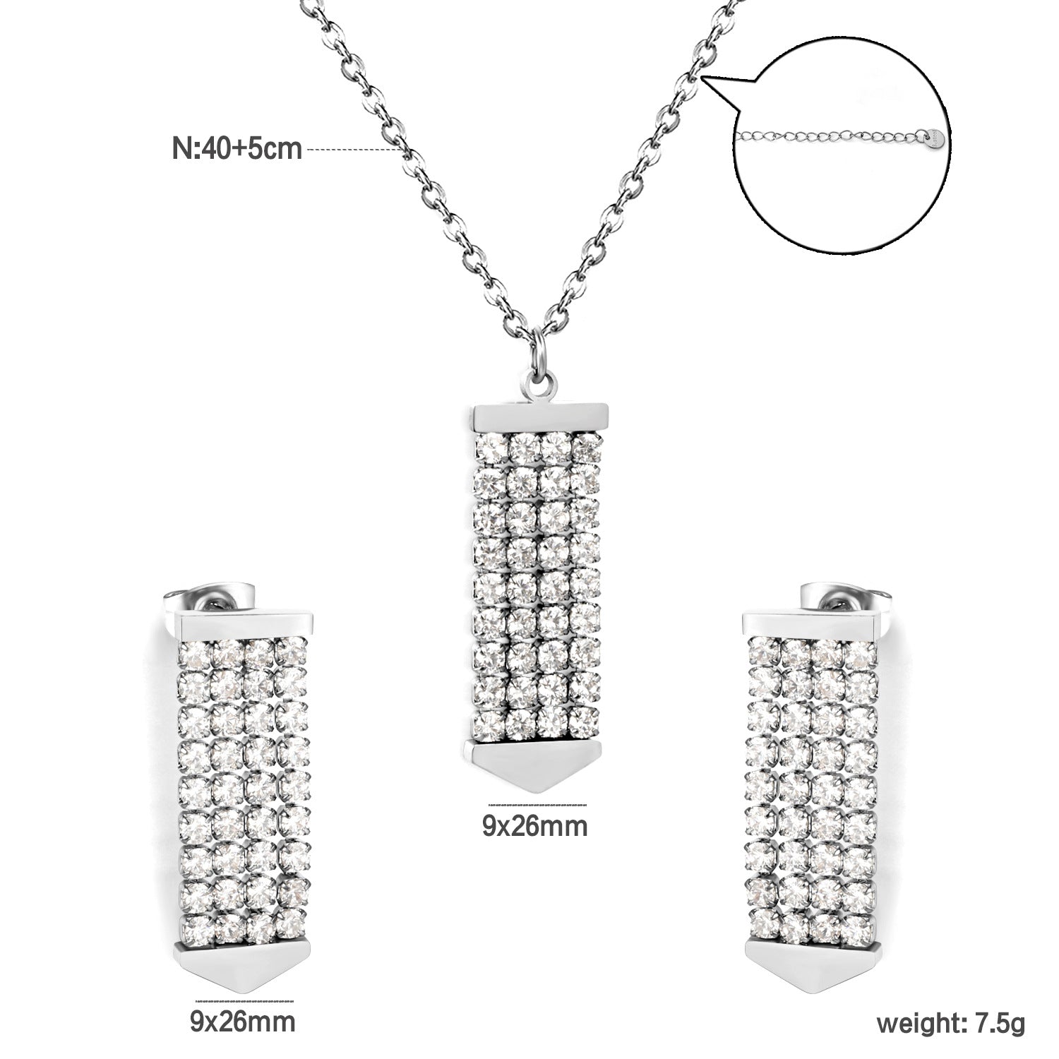 Damen Schmuckset mit elegantem Kristallanhänger und passenden Ohrsteckern Shop Nory