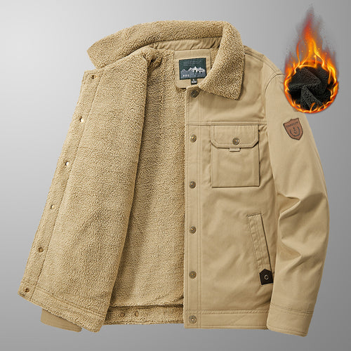 Herren Gefütterte Canvas-Arbeitsjacke mit Teddyfleece-Innenlage, Brustpatten und Utility-Taschen Shop Nory