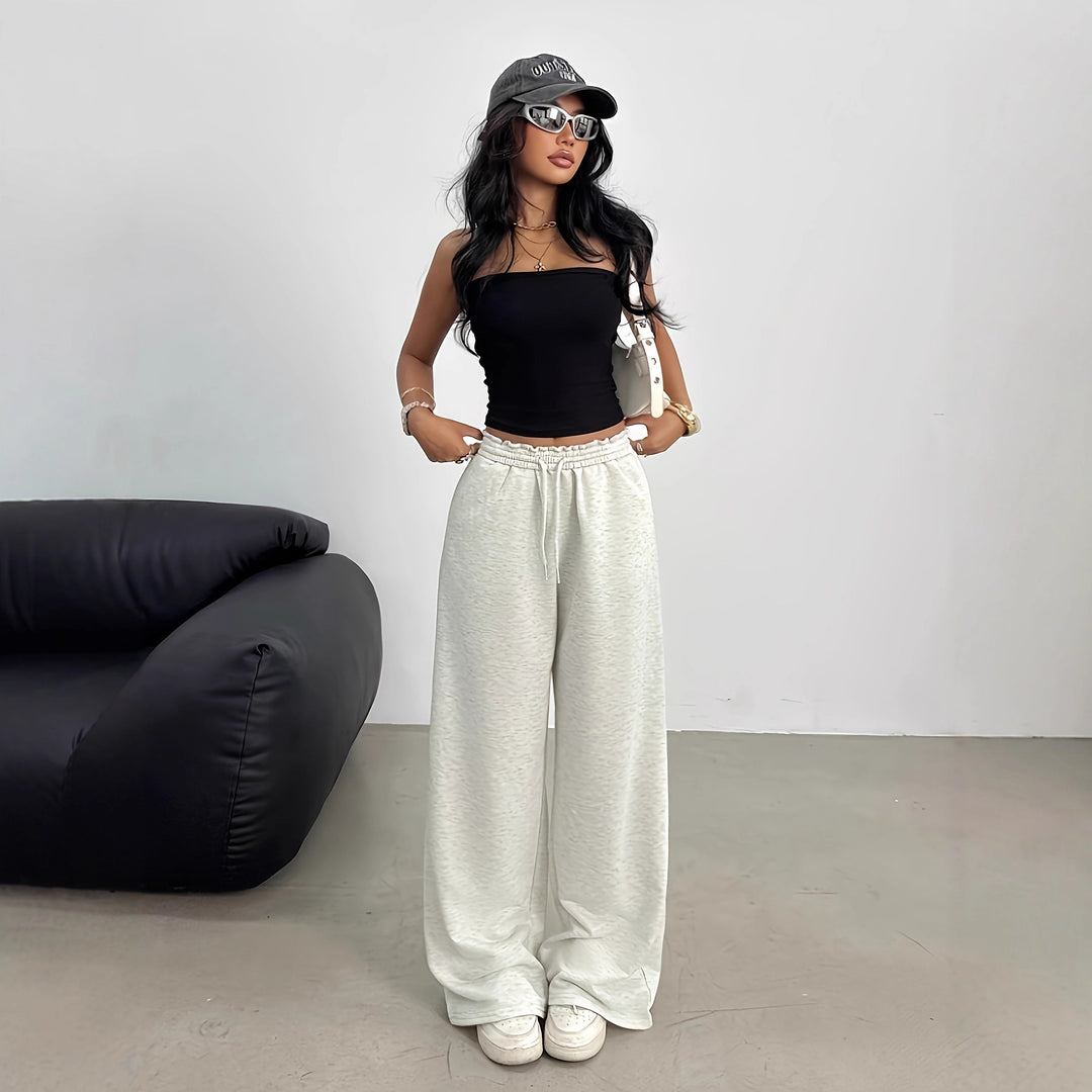 Damen Weiche Lounge-Palazzohose mit gerafftem Smokbund und Tunnelzug Shop Nory