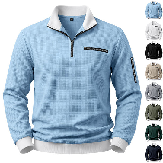Herren Strukturierter Waffelpullover mit Halbreißverschluss und Reißverschlusstaschen Shop Nory