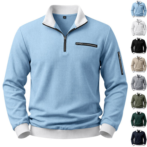 Herren Strukturierter Waffelpullover mit Halbreißverschluss und Reißverschlusstaschen Shop Nory