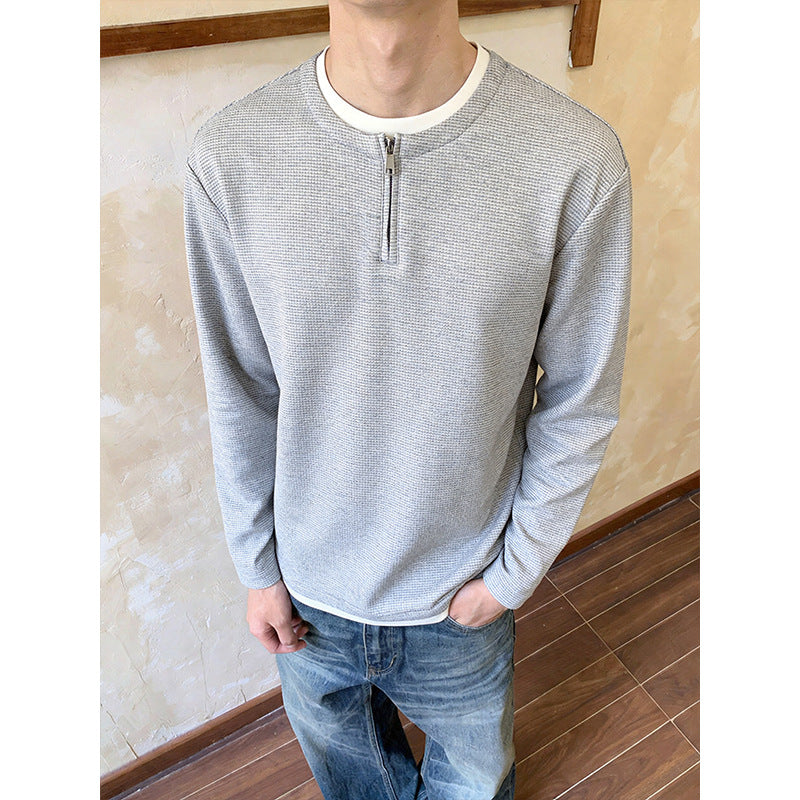 Herren Strukturiertes Langarm-Pullover mit halbem Reißverschluss und Kontrastbesatz Shop Nory