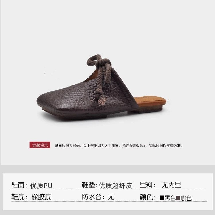 Damen Quadratische Leder-Mules mit geknoteter Seilschleife und genarbter Oberfläche Shop Nory