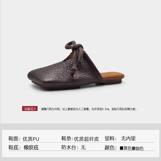 Damen Quadratische Leder-Mules mit geknoteter Seilschleife und genarbter Oberfläche Shop Nory