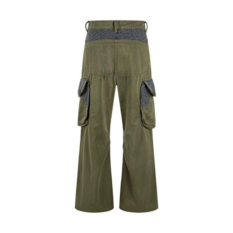 Damen Cargo-Hose mit weitem Bein, Utility-Taschen und Karomuster-Details Shop Nory