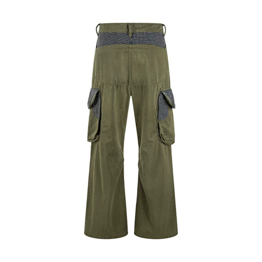 Damen Cargo-Hose mit weitem Bein, Utility-Taschen und Karomuster-Details Shop Nory