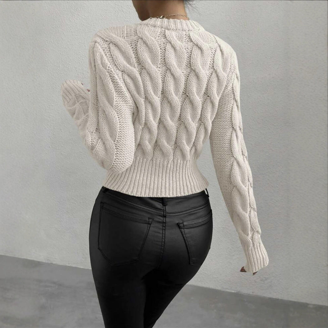 Damen Feiner Zopf‑Strickpullover mit Rundhals und gerippten Bündchen Shop Nory
