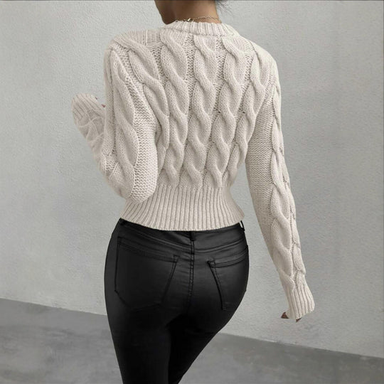 Damen Feiner Zopf‑Strickpullover mit Rundhals und gerippten Bündchen Shop Nory