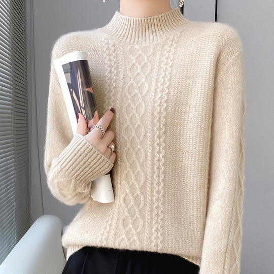 Damen Weicher Zopfstrick-Mockneck-Pullover mit leichtem Mohair-Effekt Shop Nory