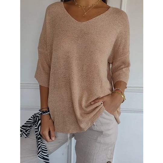Damen nan locker sitzender V-Ausschnitt Feinstrickpullover mit dreiviertelÄrmeln Shop Nory