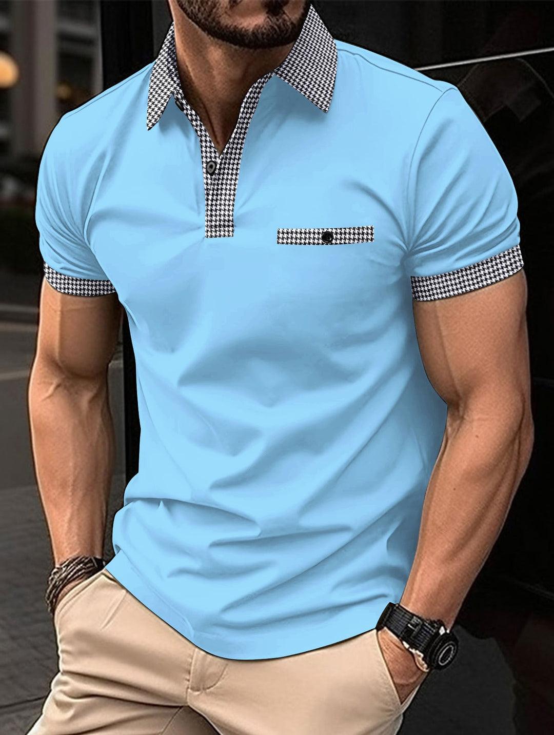Farblich passendes POLO-Shirt mit Knöpfen