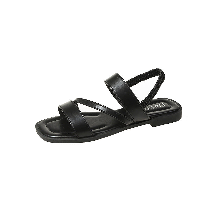 Damen Metallic Riemchen-Sandalen mit elastischem Rückenteil