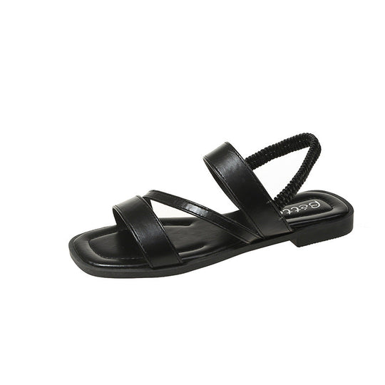 Damen Metallic Riemchen-Sandalen mit elastischem Rückenteil