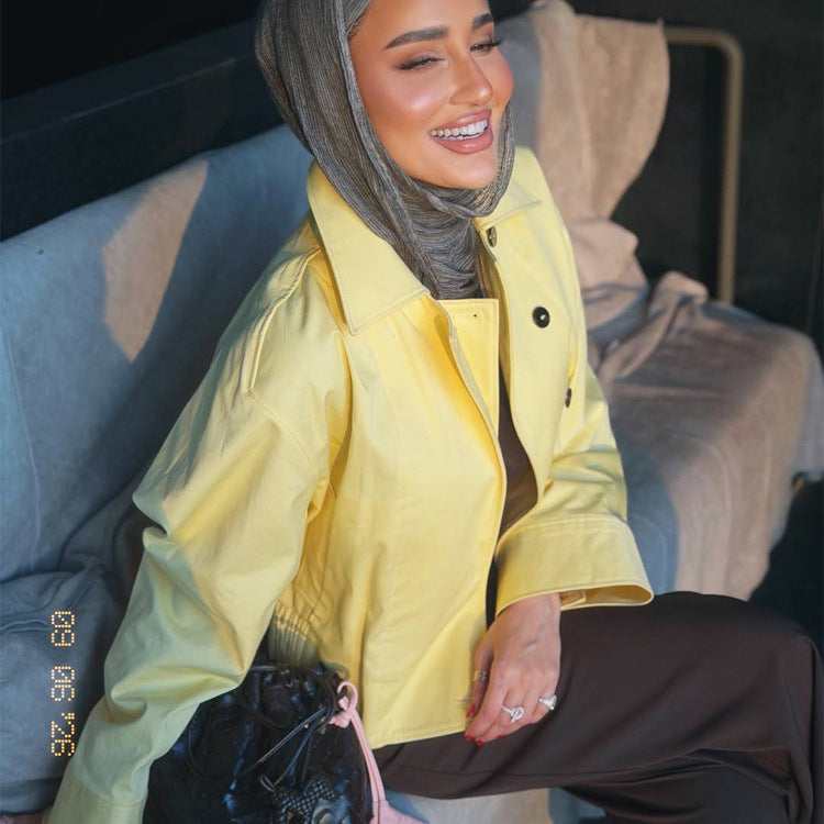 Damen Leichter Regen-Trench mit Doppelreiher, kastiger Oversize-Silhouette und Hemdkragen Shop Nory