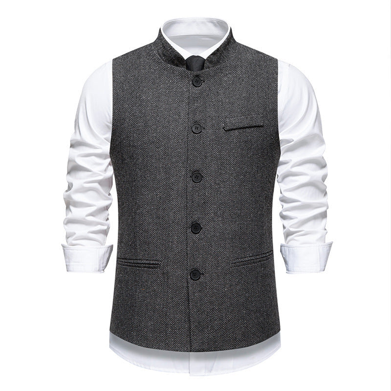 Herren elegante Weste im Herringbone-Design mit funktionalen Taschen