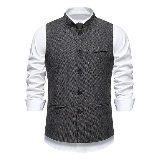 Herren elegante Weste im Herringbone-Design mit funktionalen Taschen