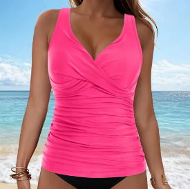 Damen elegantes Wickel-Badeoberteil mit Rüschen